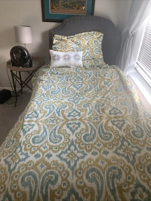 Juego de 2 fundas nórdicas Pottery Barn Ikat dobles con 1 farsa algodón lino dorado azul Foto 1 de 4