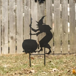 Halloween Hexe Silhouette schwarz Metall Pflanzenpfahl | Ragon House - Bild 1 von 2