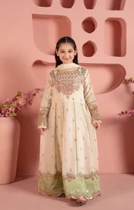 Pakistan indian anarkali maxi dress size 9-10 yr new embroidered chiffon 3pc - Picture 1 of 6