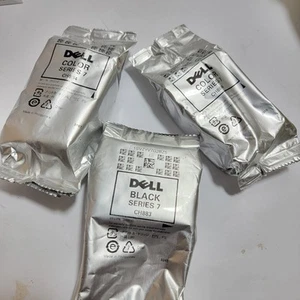 2 Genuine Dell Series 7 CH884 COLOR 1 BLACK Ink CH883 Cartridges NEW SEALED - Picture 1 of 9
