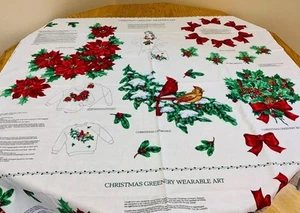 Christmas Greenery Wearable Art applique flowers bows fabric cutouts - 3 panels - Picture 1 of 5