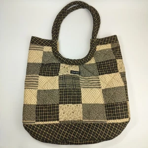 Bella Taylor Handmade Quilted Patchwork Tote Handbag Tan & Black 100% Cotton - Picture 1 of 10