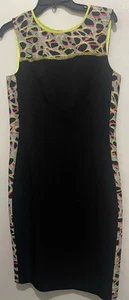 Elie Tahari Size 10 Black/ Neon Multi Colored Sleeveless Lined Sheath Dress - Picture 1 of 12