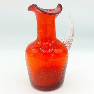 Hand Blown Crackle Art Glass Mini Red Pitcher 4.75" H - Picture 1 of 7