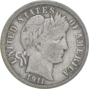 1911-S Barber Dime 90% Silver Average Circ - Picture 1 of 5