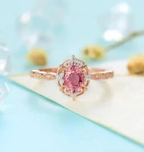 2 Ct Oval Cut Simulated Pink Sapphire Wedding Band Ring In 14k Rose Gold Plated - Picture 1 of 6