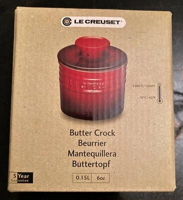 LE CREUSET 6 oz. BUTTER BELL CROCK - ENAMEL STONEWARE - CHERRY RED - NEW IN BOX - Image 1 of 4