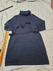 Talbots Sweater Dress Womens Plus Size 3X Blue Fleck Belted Knit Stretch Button - Picture 1 of 14