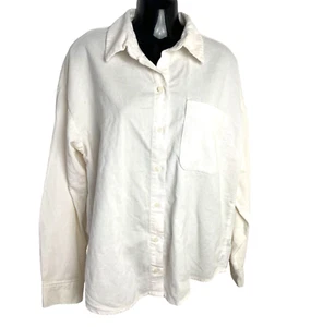 Divided Corduroy Shirt Women's UK Size 2XS Beige Long Sleeve Pocket Oversized - Picture 1 of 3