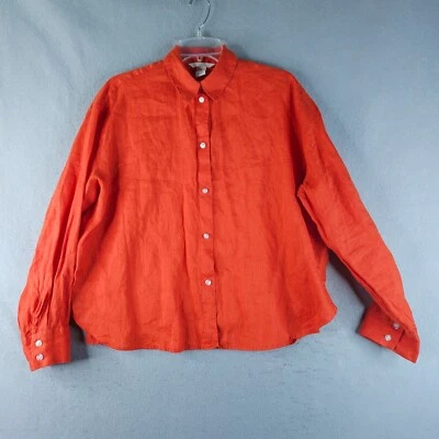 H and M Linen Shirt Womens Small Orange Oversized Flowy Coastal Chic Basic - Image 1 of 4