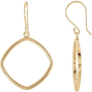 Hoop Dangle Earrings Square 14K White or Yellow Gold Quality Video - Picture 1 of 4
