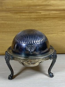 Vintage F.B. Rogers Silver Co. 273 Kuppel Roll Top Kaviar Butterdose Löwenkopf - Bild 1 von 11