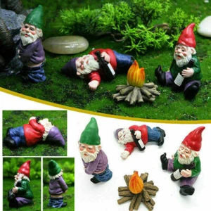 4PCS Fairy Garden Gnomes Accessories Funny Drunk Gnome Dwarfs Garden Ornament - Picture 1 of 9