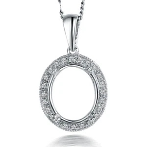 14k White Gold Engagement Semi Mount Oval Cur 14x12mm Real Diamond Retro Pendant - Picture 1 of 6