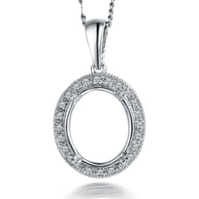 10k White Gold Semi Mount Oval 14x12mm Real Diamond Wedding Fine Jewelry Pendant - Image 1 of 4