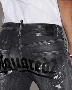 DSQUARED2 Distressed Black Skinny Jeans with Logo Print, Size 50 - Picture 1 of 1