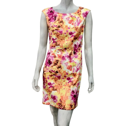 VETEMENTS I.N. Abito tubino donna San Francisco giallo rosa stampa floreale cappuccio maniche 9