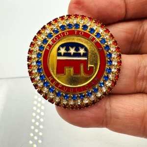 Political Memorabilia 2002 " Proud to be a Republican " Brosche Anstecknadel Glassteine - Bild 1 von 7