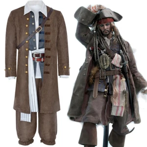 Cosplay Piratas del Caribe Jack Sparrow Disfraces Abrigo Pantalones Traje Hombre - Imagen 1 de 8