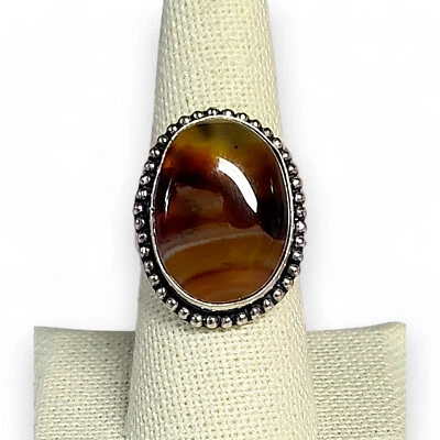 Anillo de ágata con bandas naranjas 925 para dama talla 8,25 Foto 1 de 4