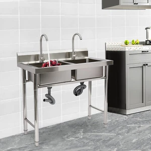 Kitchen Sink Stainless Steel Commercial 2 Compartment Utility Sink With Faucet - Picture 1 of 16