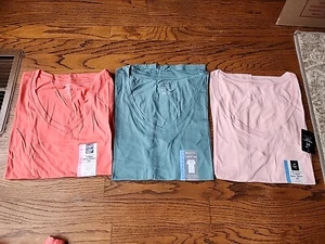 Member's Mark Ladies Essential Short Sleeve V-Neck Tee S-2XL Pink Peach Aqua NWT - Picture 1 of 7