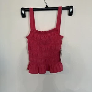 Universal Thread Women Pink Smocked Stretch Ruffle Tank Top Small - Picture 1 of 5