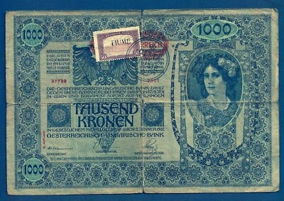 1000 Kronen 1902. Austria Hungariy Croatia stamp FIUME - Italian Territory ! - Image 1 of 2