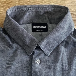 £590 ARMANI HERREN 16,5 ZOLL SKINNY GRAU GESTRICKTES PIKET TRIKOT KNOPF-AB-SHIRT D3 - Bild 1 von 16