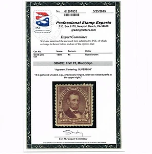 EXCEPTIONAL SCOTT #280 MINT OG H PSE CERT GRADED F-VF 75 APPARENT SUPERB-98 - Picture 1 of 3