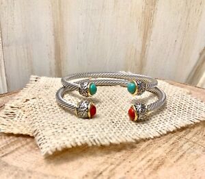 4mm cable cuff bracelet gold Plated stackable natural stone turquoise onyx coral