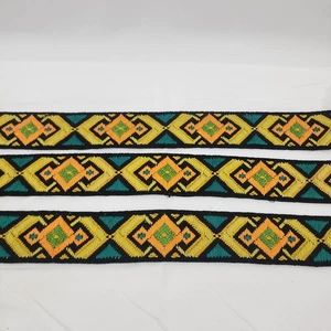 Embroidered  Southwestern Design Vintage Material 3 Pieces Repurpose 30 x 2 Each - Picture 1 of 8