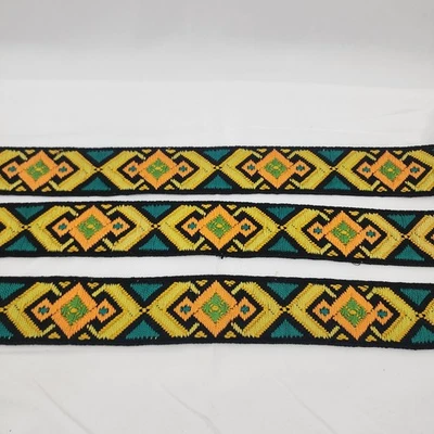 Embroidered  Southwestern Design Vintage Material 3 Pieces Repurpose 30 x 2 Each - Image 1 of 4