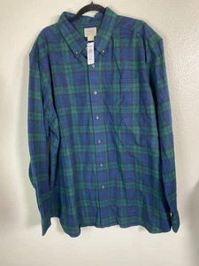 NEW LL Bean Men Scotch Plaid Flannel Shirt Size XXL Blue Green Traditional Fit - Picture 1 of 13