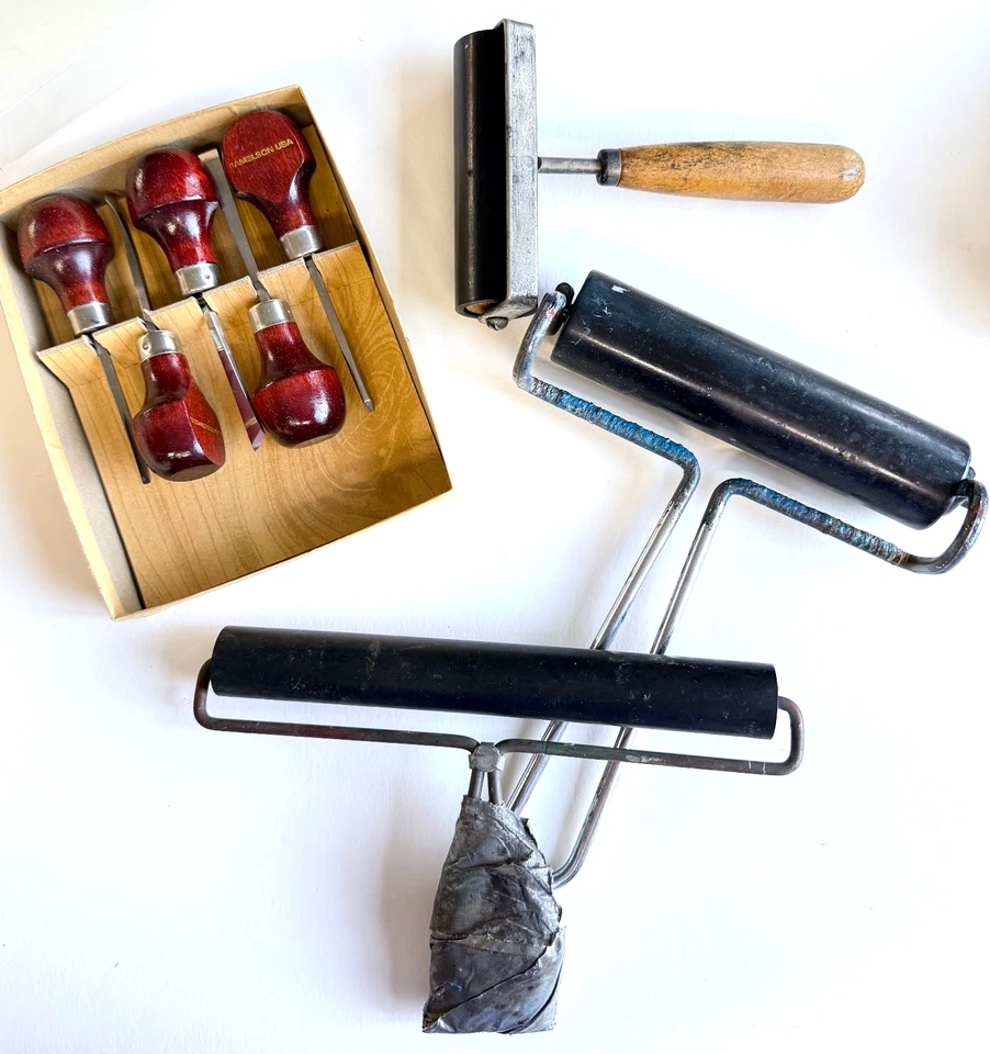 Juego de talla de madera tallada en madera bloque de linóleo UJ Ramelson de 5 piezas, 3 brayers para grabado Foto 1 de 4