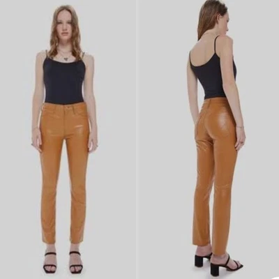 Pantalones al tobillo de cuero sintético MOTHER Revolve tiro medio deslumbrante talla 27 cera en cera apagada Foto 1 de 4
