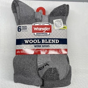 Wrangler Wool Blend Work Socks 6 Pack Crew Shoe Size 6 - 12 , Confort Toe , Gray - Picture 1 of 9