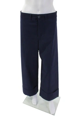 Море женщин кнопка застежки плоский передний широкие ноги укороченные брюки темно-синий размер 8 - Изображение 1 из 4