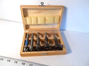 Vintage 5 Piece Wood Worker’s Forstner Drill Bit Set In Wooden Case - Picture 1 of 3