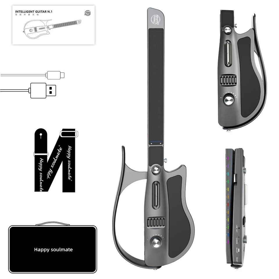 Fusion Accompany Guitar 3.5mm & Drum Machine Intelligent Stringless Guitar Black - Image 1 of 4