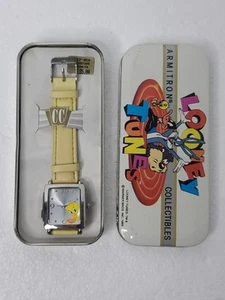 Vintage 1989 Warner Bros Tweety Watch Armitron Case Leather Band New Battery - Picture 1 of 11