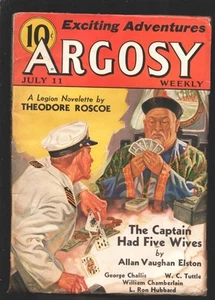 Argosy 7/11/1936-Card game cover-L. Ron Hubbard story-"Sleepy McGee-Pulp thrills - Picture 1 of 2