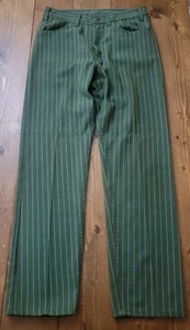 Vintage 1960 Levis Mens Sta-Prest Green Striped Pleated Jeans Dress Slacks Pants - Picture 1 of 9