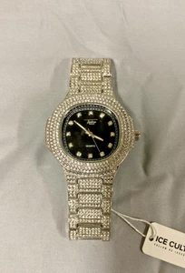 Techno Pavé Iced-CZ 8712C Men's Stainless Steel Quartz Analog Wristwatch NEW - Picture 1 of 5