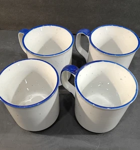 Speckled stonware blue trim coffee mugs set of 4 VGC - Picture 1 of 8