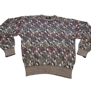 Suéter abuelo vintage TSR EE. UU. tejido geométrico cuello redondo talla grande años 90 - Imagen 1 de 9