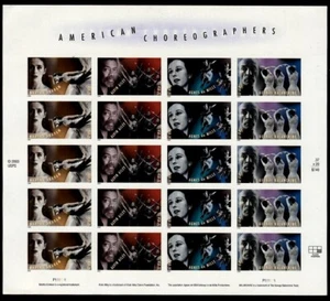 MAJOR ERROR - #3840-3 37c Choreographers - IMPERF SHEET of 20 - DIE CUT OMITTED - Picture 1 of 1