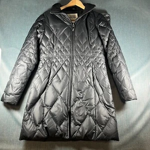 Eddie Bauer Womens Puffer Jacket Size M Black Goose Down Quilted Detachable Hood - Picture 1 of 11