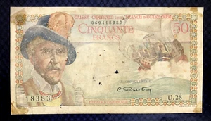 **RARE** 1947 FRENCH EQUATORIAL AFRICA - 50 FRANCS - P#23 - F+ - L8 - Picture 1 of 2
