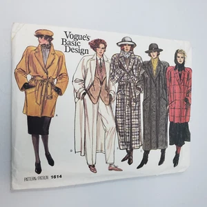 Vogue Basic Design Boxy Coat Tie Peacoat Sewing Pattern 1614 Women 12 14 16 80s - Picture 1 of 4